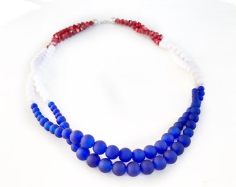 Red white blue colorblock necklace, Patriotic necklace, 4th of July necklace for women, Fourth of July Patriotic gifts for Mom