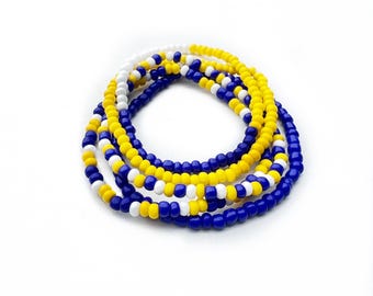 Yellow & Blue Beaded Bracelet Set: School Spirit Jewelry