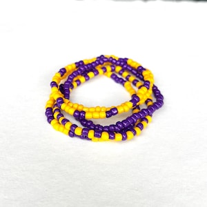 Game Day Bracelets School Spirit Team Color Purple Yellow Seed Bead Stretch Stackable Football Bracelet Fan Gift Set Athletic Event Tailgate