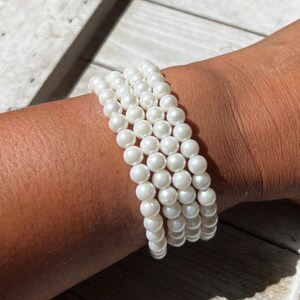 White Faux Pearl Bracelet MultiStrand Bridal Jewelry image 5