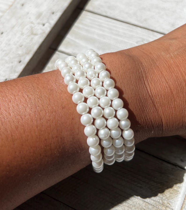 White Faux Pearl Bracelet MultiStrand Bridal Jewelry image 5