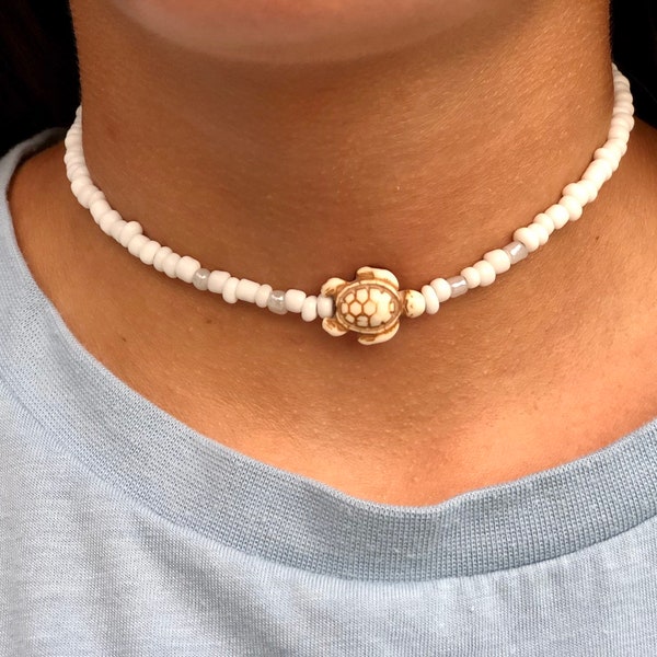 Sea turtle choker necklace, Beachy turtle beaded necklaces for women, Beachy jewelry, Cute sea turtle gifts for mom