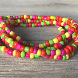 Neon Bracelet Set, Colorful Beaded Bracelets, Stretchy Womens Bracelet, Minimalist Bracelet, Neon Beaded Jewelry for Her, Summer Person Gift