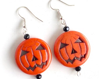 Halloween Pumpkin Dangle Earrings, Halloween Jewelry Set for Women, Jack O lantern earrings for Halloween, Cute pumpkin Teacher gifts