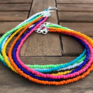 Colorful Beaded Necklace, Dainty Bead Necklace, Small Bead Necklace, Seed Bead Necklace, Beaded Choker, Colorful Necklaces for Women