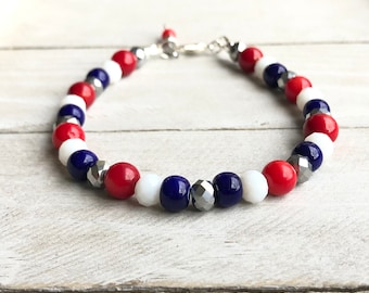 4th of July Bracelet, Red White and Blue Bracelet, America Bracelet, Fourth of July Patriotic Bracelet, Patriotic USA Flag, Handmade Gifts