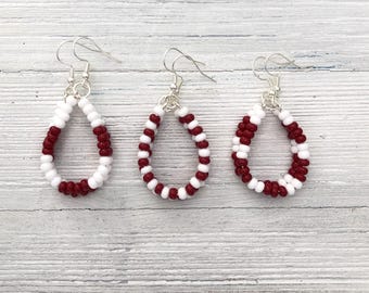 Maroon Burgundy Hoop Earrings Women Gameday Style School Colors Team Earrings Sports Fan Best Friend Gift Lightweight Glass Design Seed Bead