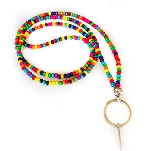 Colorful Wood Beaded Lanyard, Teacher Lanyard with ID Holder, Boho Lanyard for Teachers, Lanyards and Badge Holders