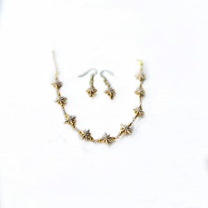 Gold Starburst Bracelet and Earring Set for Women Dainty Celestial Jewelry Elegant Star Jewelry Gift for Her Cosmic Bridal Set Gold Jewelry