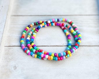Rainbow Seed Beaded Bracelet Set • Colorful Stretch Bracelets, Multicolored Layering Jewelry  Bead Stretch Bracelet Jewelry Set of 3