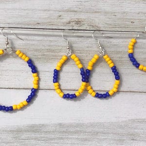 Game day earrings, Sports team earrings, School spirit earrings, School color earrings, Blue and Yellow College colors game jewelry gift