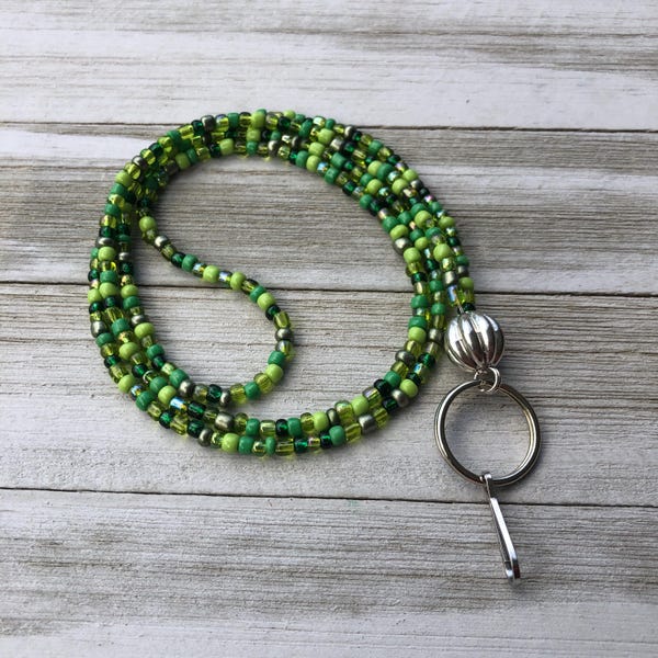 Green Beaded Lanyard, Lanyards, Teacher Lanyard with ID Holder, Badge Lanyards for Women, Lanyards for Badge ID