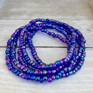 Metallic blue bead bracelet, Beaded stacking bracelet, Seed bead stretch bracelets, Colorful beaded bracelet set, Handmade bead jewelry gift