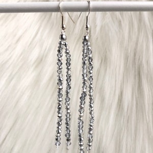 Silver dangle earrings, Extra long tassel dangle earrings, Thin silver fringe earrings, Silver tassel earrings, Silver earrings for Women