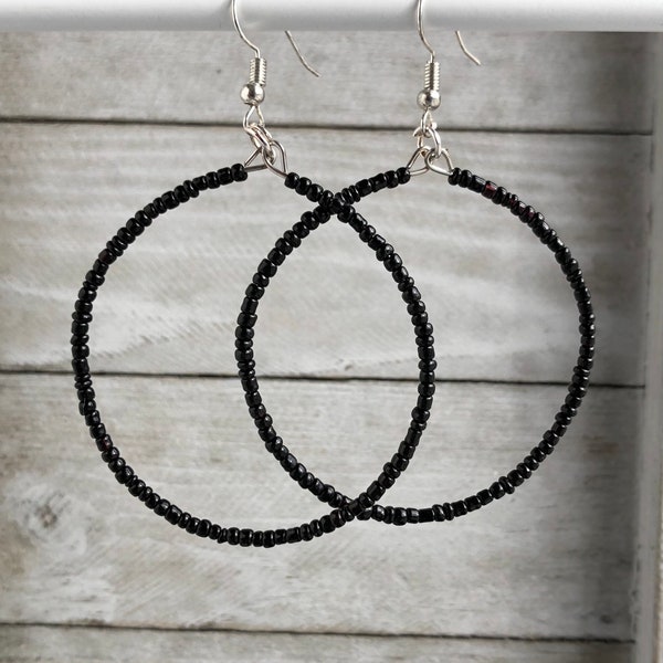 Enchanted Mini Beaded Hoop Earrings, Black main image 0