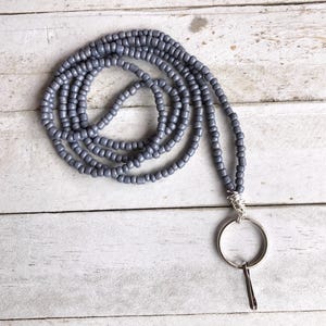 Gray Bead Lanyard, Teacher Beaded Lanyard, Lanyard with ID Holder, Cruise Lanyard, Badge Lanyards for Women, Lanyard for Badge ID