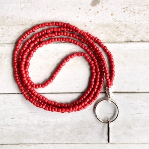 Beaded Lanyard with ID Holder, Red Bead Lanyard, Teacher Lanyard, Lanyards for ID Badge, Seed Bead Lanyard, Badge Lanyards for Women