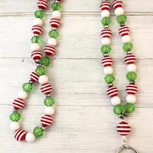 Red and Green Christmas Beaded Lanyard: Teacher ID Badge Holder