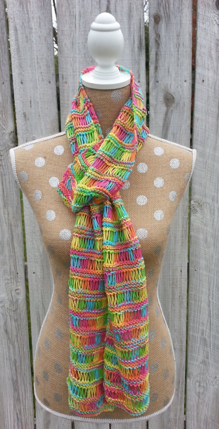 Scarf Hand Knit Multiple Colors Pink Blue Yellow Orange | Etsy