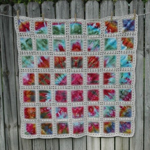 Crochet Fusion Quilt, Baby Blanket, Patchwork Quilt, Pink, Rainbow