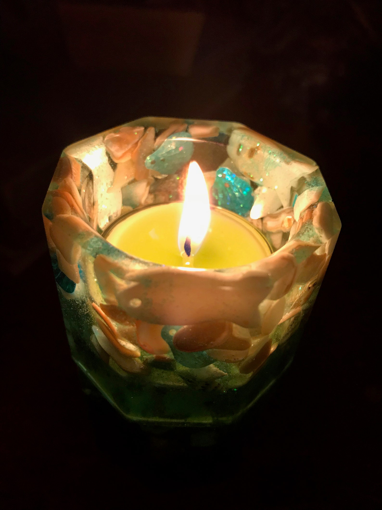 Glowing resin tea light holders Etsy