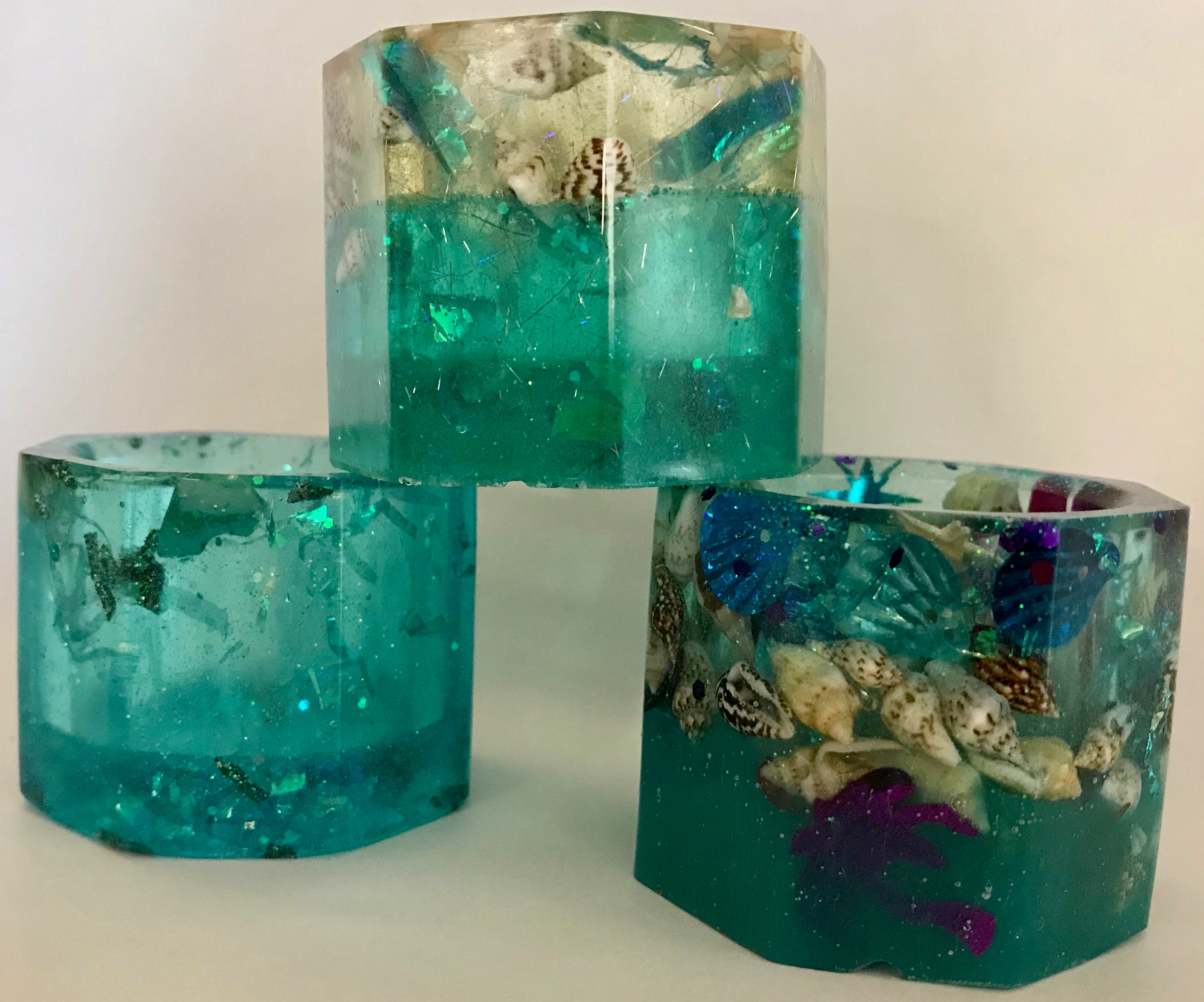 Glowing resin tea light holders Etsy