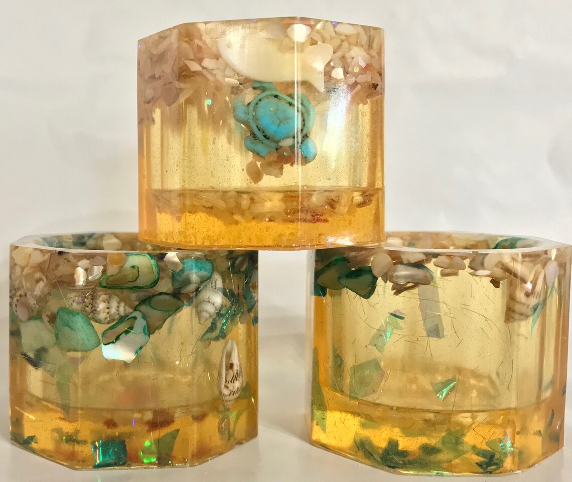 Glowing resin tea light holders Etsy