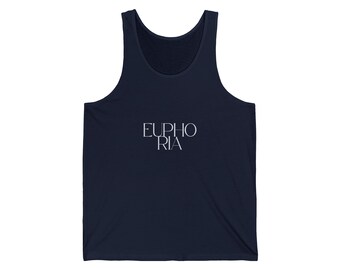 Euphoric Vibes Chic Minimalist Unisex Jersey Tank-Euphoria Text, Retro Festival wear, Euphoria Rave wear