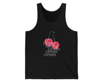 Euphoric Vibes Holographic Cherry Watercolor Unisex Jersey Tank, Retro Festival wear, Euphoria Rave wear, Y2K Streetwear HOL111