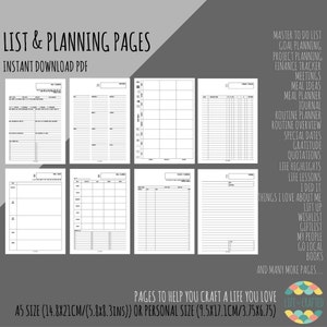 PDF PRINTABLE Personal Size Filofax/Kikki K Inserts List and Planning Pages RUSSELL Design image 1