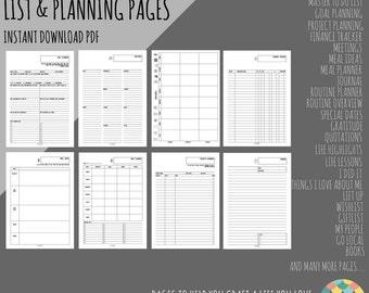 PDF PRINTABLE - A5 Size Filofax/Kikki K Inserts - List and Planning Pages - RUSSELL Design
