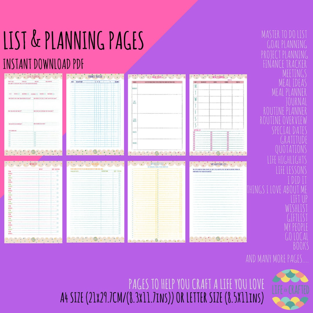 PDF PRINTABLE - Letter Size - List and Planning Pages - DOTTY Design - Etsy