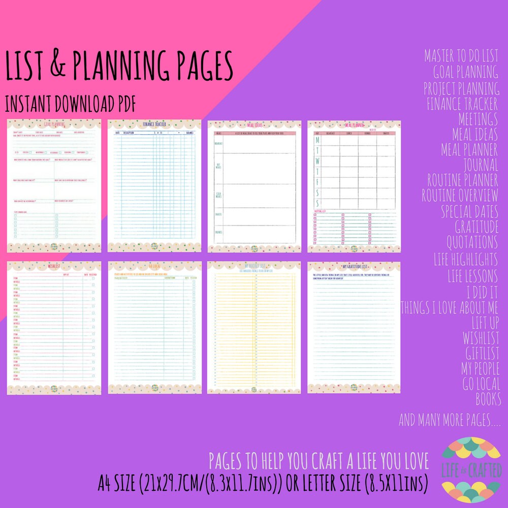 PDF PRINTABLE Letter Size List and Planning Pages DOTTY - Etsy