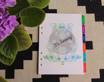 A5 January - December Organizer Planner Filofax Index Tab Dividers - Colour Printed Both SIdes - FLOURISH Design