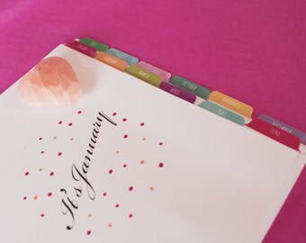 A5 January - December Organizer Index Tab Dividers - DOTTY Design Colour Printed Both SIdes