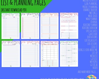 PDF PRINTABLE - A5 Size - List and Planning Pages - FLOURISH Design