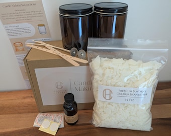 Soy Wax Candle Making Starter Kit: 2 Amber Glass Candles