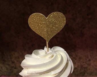 Glitter Gold Heart Toppers