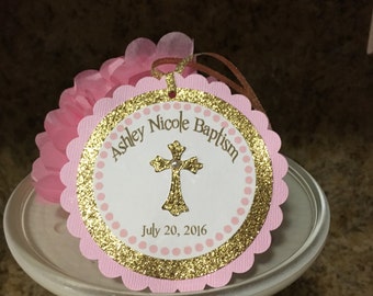 Baptism Tags, Pink and Gold Baptism tags