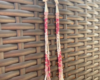 MOP Shell Moon Dentalium Dangle Earrings – Mauve Pink Seed Beadwork