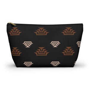 Native Basket Pattern Black Brown Tribal Design Toiletry Bag Cosmetic Beading Basket Weaving Travel Size Zipper Accessory Pouch w T-bottom