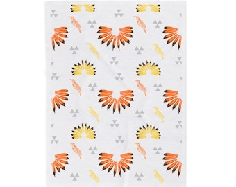 Norra flimmerfågel gulspätt hackspett fjäder geometriskt mönster sammetsplysch spädbarnsfilt babyshowergåva vit orange gul