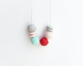 Mint Coral polymer clay necklace, geometric necklace, colorful boho necklace, nautical summer