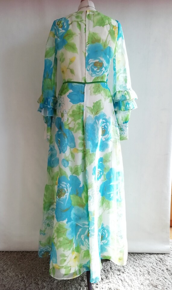 A truly amazing 70s Maxi Dress in blue/green flor… - image 5