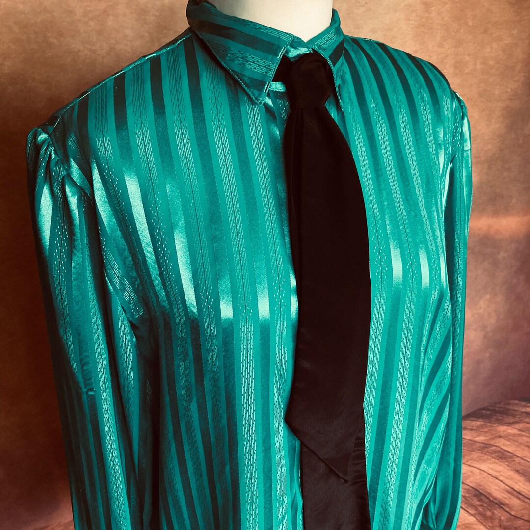 80s Green Viscose Shirt With Tie Etsy