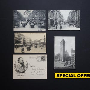 5 cartões postais vintage fotografia em preto e branco, Nova York, Paris,