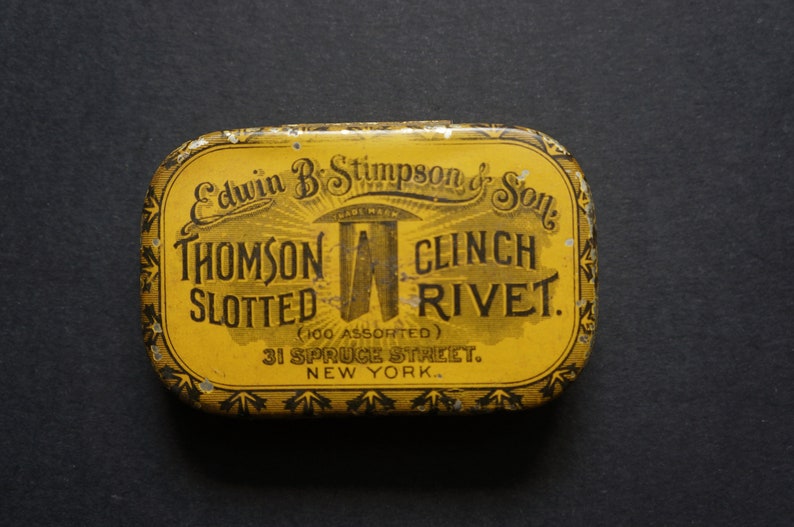 Vintage Tin Box Edwin B. Stimpson & Son Thomson Slotted Clinch Rivet - Etsy