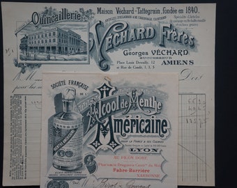 2 beautiful vintage 1900 billhead alcool de Menthe Americane from France
