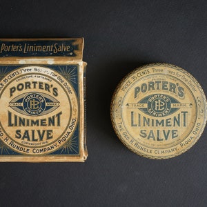Vintage Porter&#39;s Liniment Salve Tin Box with original card box