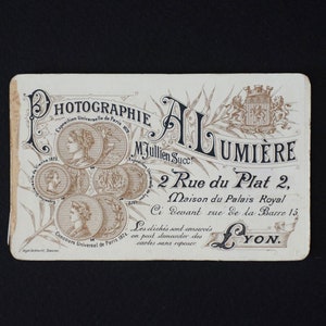 Hermosa tarjeta de presentación CDV A. Lumiere de Lyon, Francia Hermosa tipografía